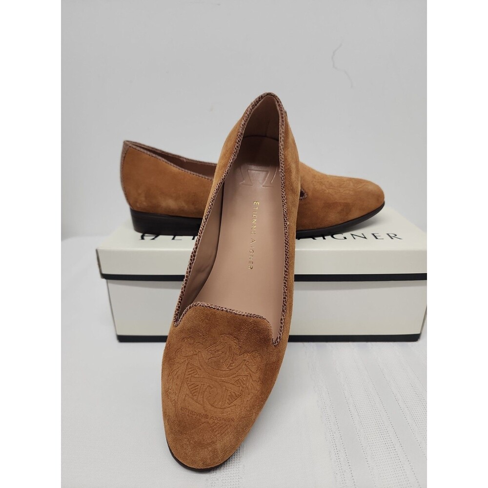 Etienne Aigner Camel Suede E-Kathy Flat Size 7.5 Classic Preppy Old Money NIB